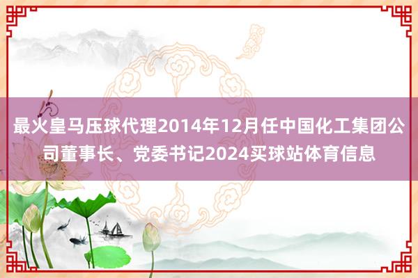 最火皇马压球代理2014年12月任中国化工集团公司董事长、党委书记2024买球站体育信息