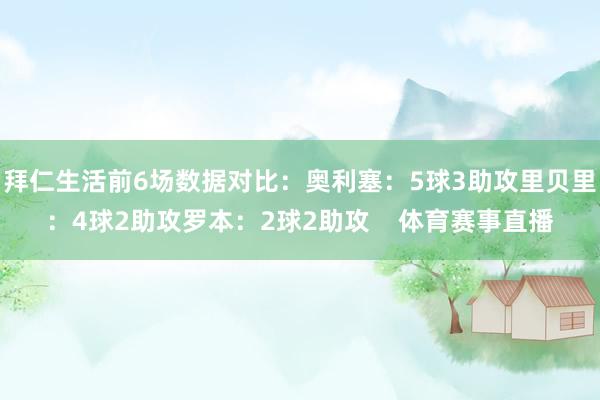 拜仁生活前6场数据对比：奥利塞：5球3助攻里贝里：4球2助攻罗本：2球2助攻    体育赛事直播
