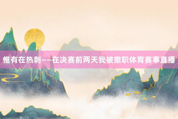 惟有在热刺——在决赛前两天我被撤职体育赛事直播
