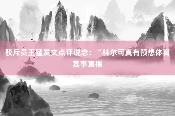 驳斥员王猛发文点评说念：“科尔可真有预想体育赛事直播